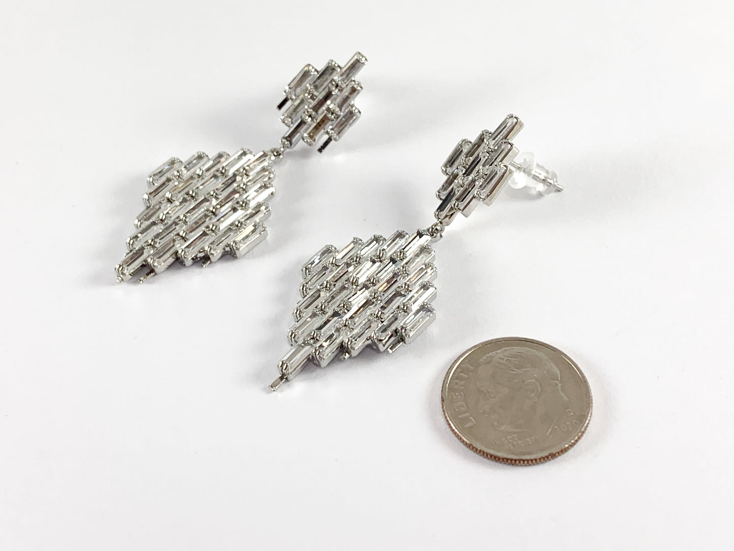 Statement Earrings Bling Baguette Diamond Shape Earrings in Real 18K Gold or Silver Plating over Copper 1 pair