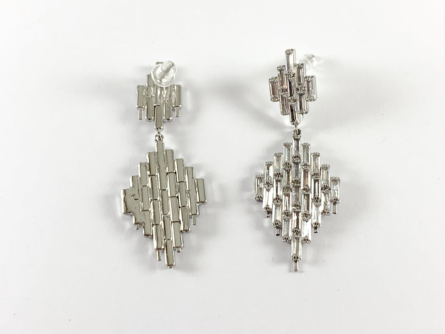Statement Earrings Bling Baguette Diamond Shape Earrings in Real 18K Gold or Silver Plating over Copper 1 pair