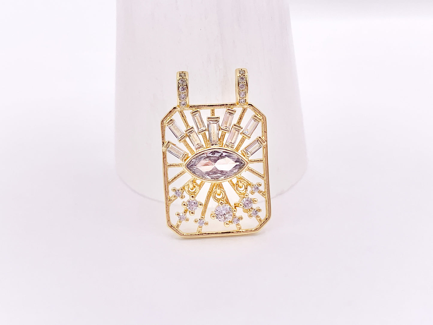 Eye Catching Evil Eye Designed Rectangle Pendants with CZ Pave in 18K Gold Plated Copper 5 pcs