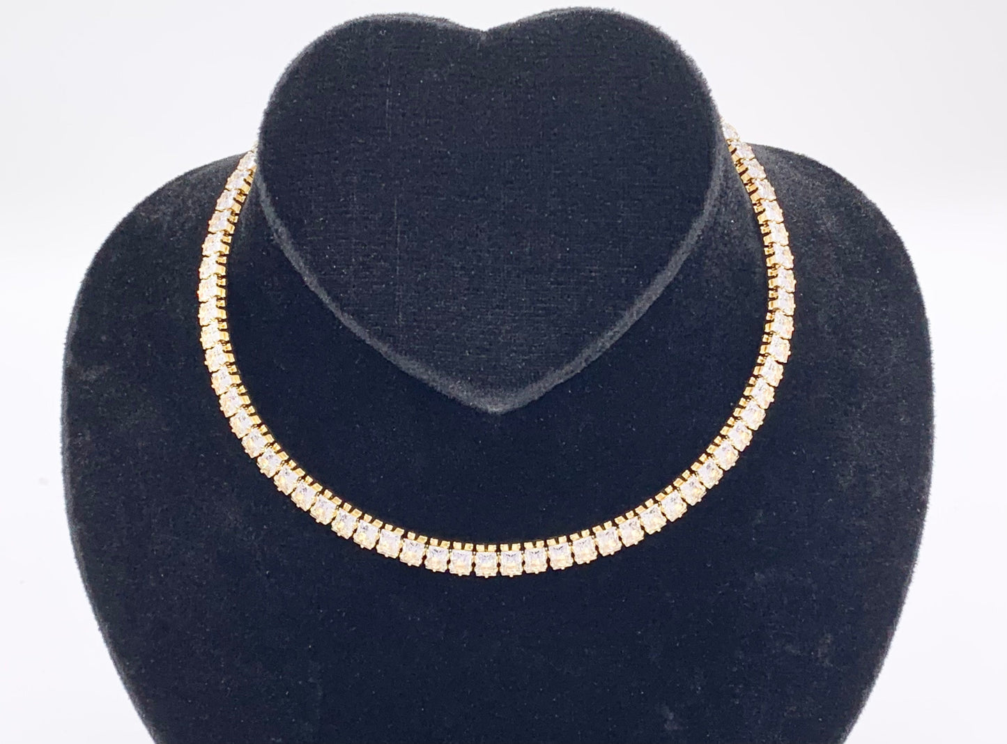 Emerald Cut Tennis Choker Flexible 18K Gold/Platinum Plated Minimalist Fancy Baguette Emerald Tennis Choker 2pcs