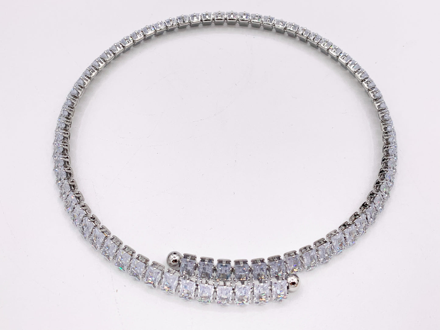 Emerald Cut Tennis Choker Flexible 18K Gold/Platinum Plated Minimalist Fancy Baguette Emerald Tennis Choker 2pcs