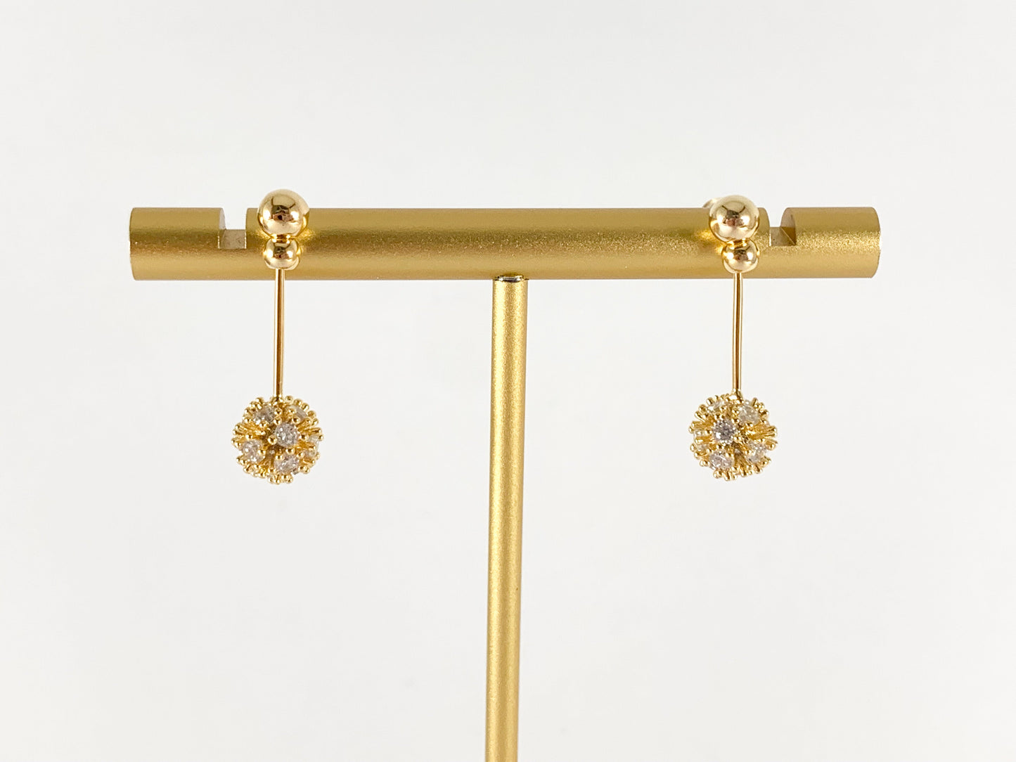 Real 18K Gold Plated CZ Pave Bead Ball Drop Earring Studs Over Copper 3 pairs
