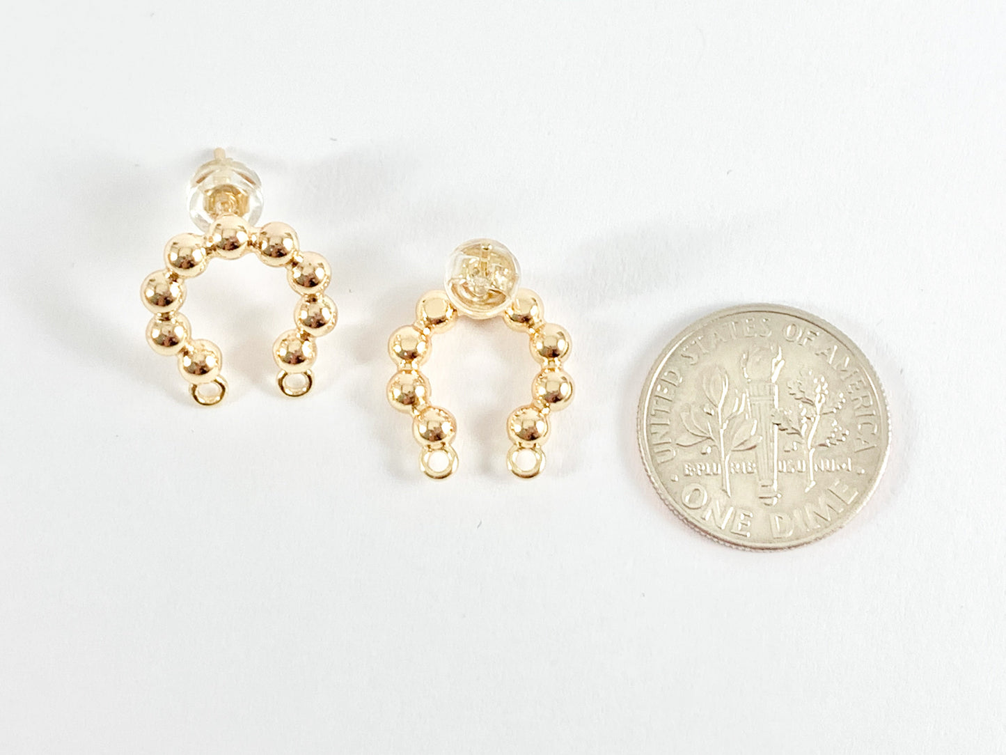 Beaded Curved Earring Findings Component with Two Loops in 18K Gold plated Copper 5 pairs