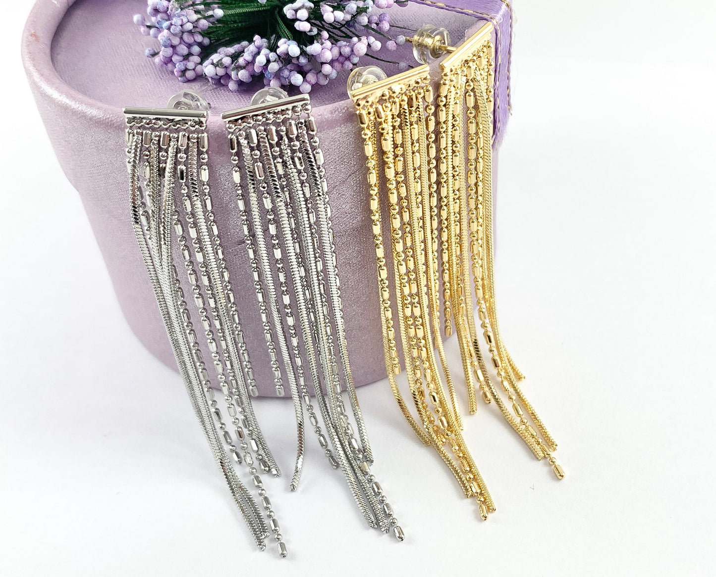 Cute Beaded Fringy Tassel Earrings in 18K gold or Silver plated copper 3 pairs