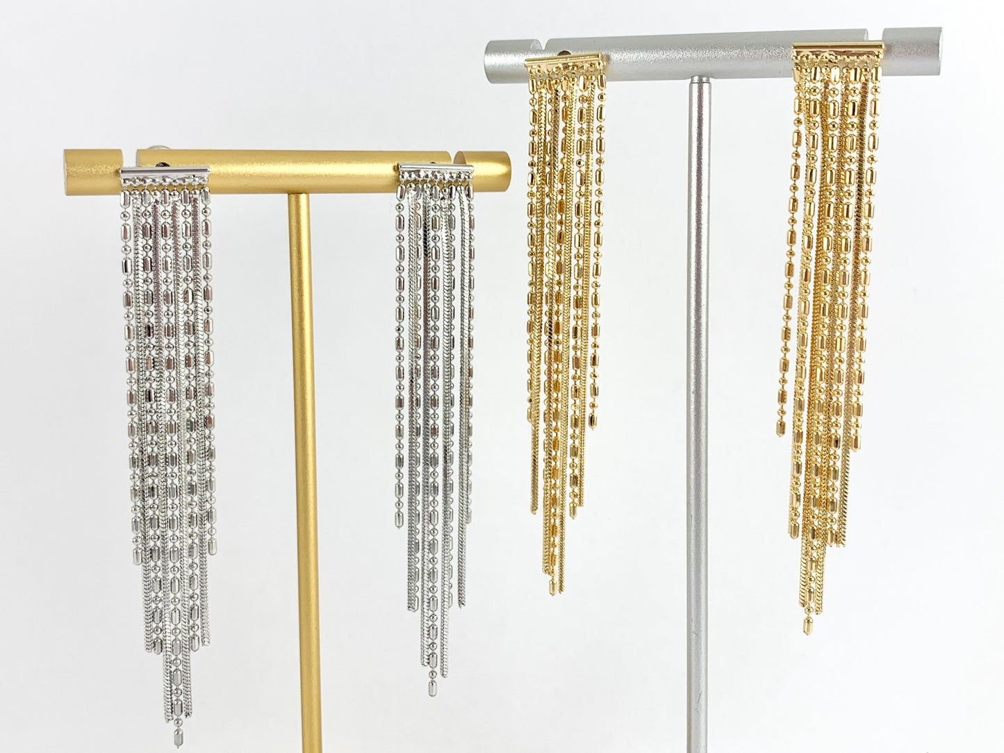 Cute Beaded Fringy Tassel Earrings in 18K gold or Silver plated copper 3 pairs