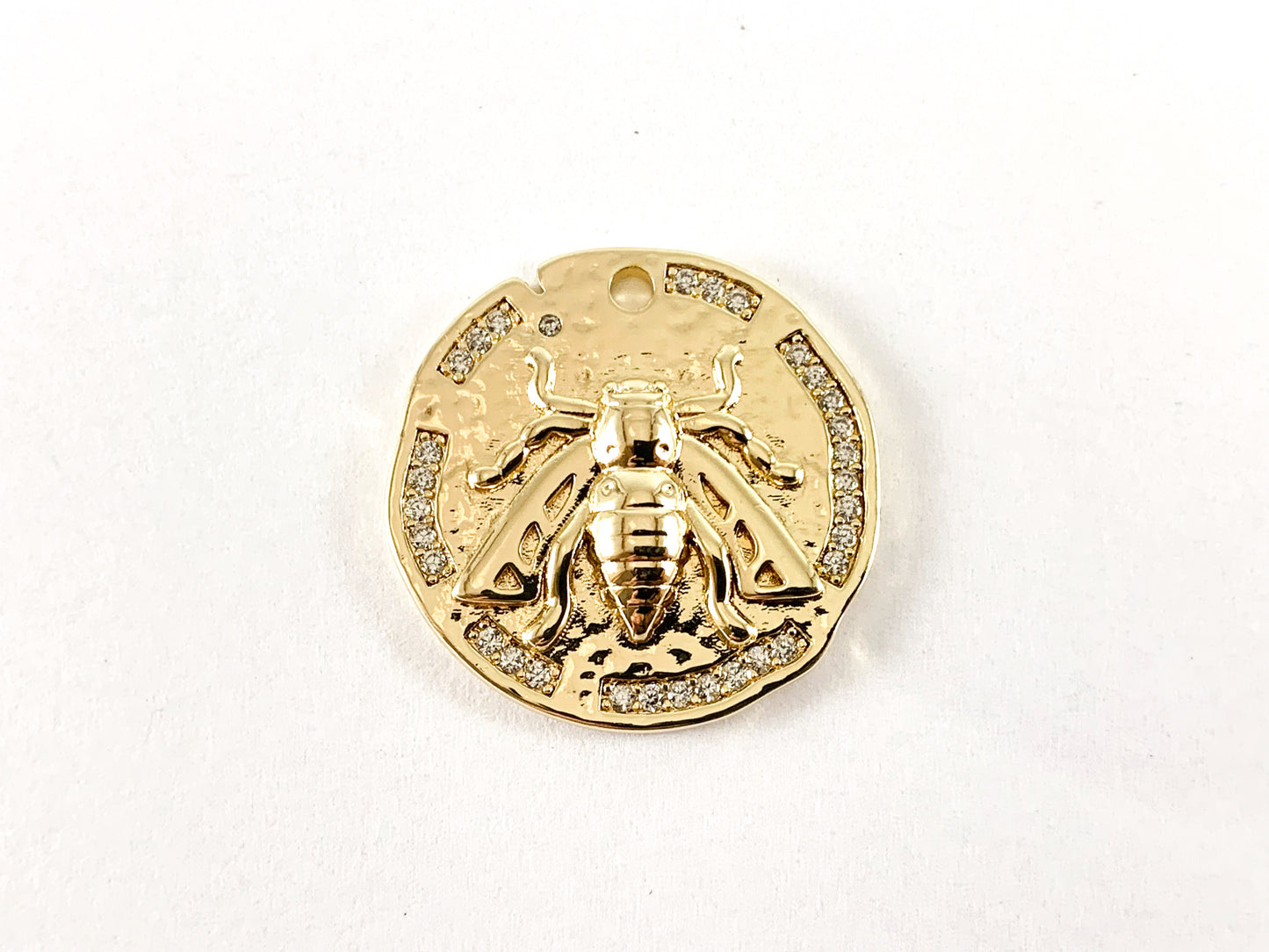 Real Gold 18K Plated Micro CZ Pave Bee Coin Pendant Over Copper 6pcs