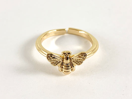Real Gold 18K Plated Copper Adjustable Bee Ring 6 pcs
