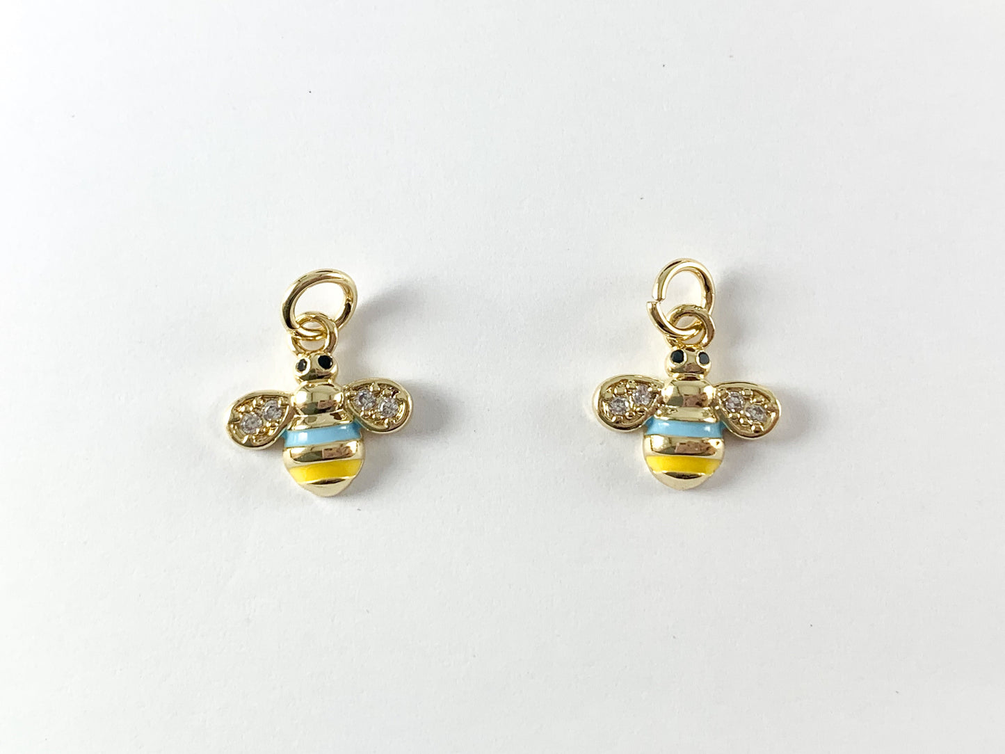 18K Gold Plated CZ Pave Enamel Striped Black White Yellow Blue Tiny Bee Charms 10pcs