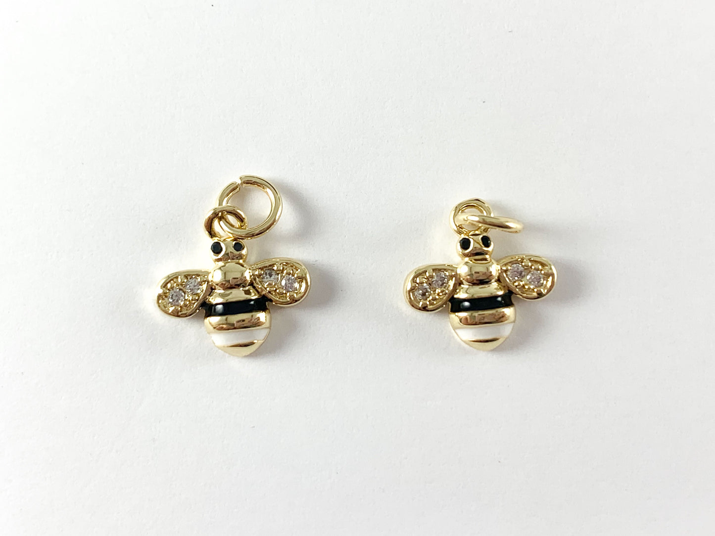 18K Gold Plated CZ Pave Enamel Striped Black White Yellow Blue Tiny Bee Charms 10pcs