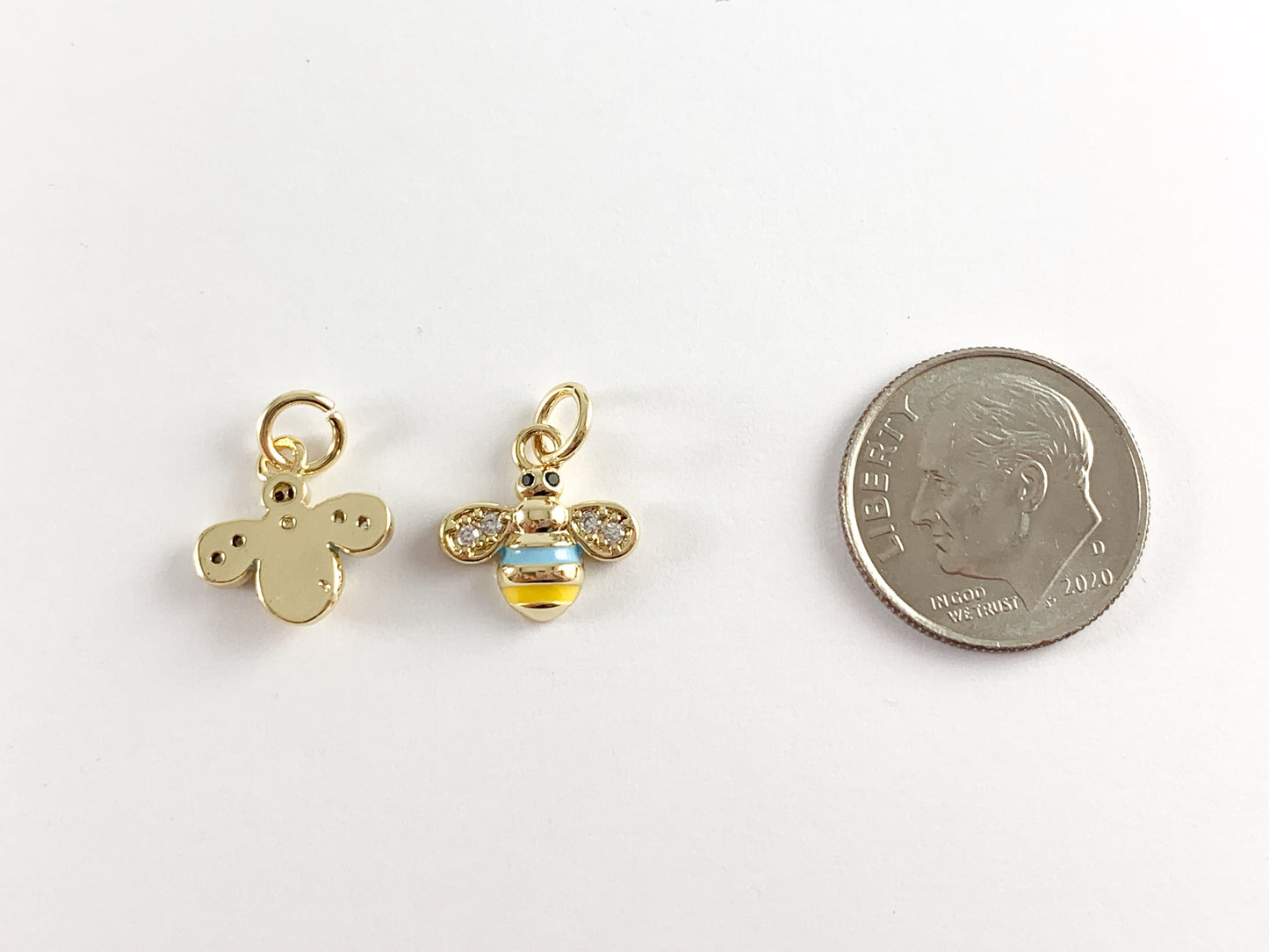 18K Gold Plated CZ Pave Enamel Striped Black White Yellow Blue Tiny Bee Charms 10pcs