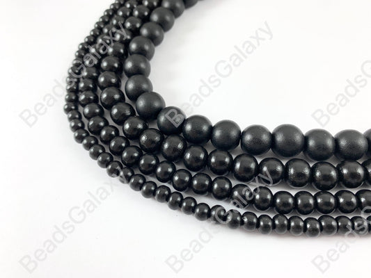Black Coated Wood Beads Round Smooth Natural Beads 15"-16"