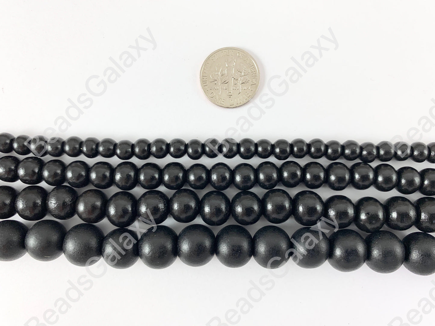 Black Coated Wood Beads Round Smooth Natural Beads 15"-16"