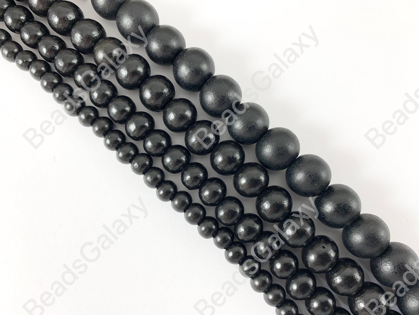 Black Coated Wood Beads Round Smooth Natural Beads 15"-16"