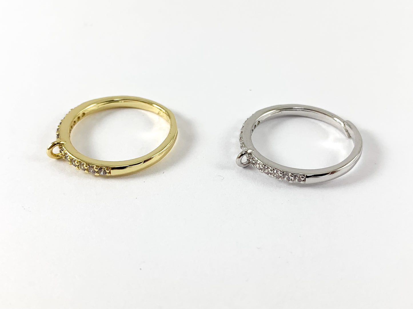 Real Gold/Platinum 18K Plated Copper CZ Pave Dainty Minimalist Blank Attachable Charms Adjustable Ring 5pcs