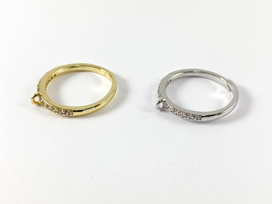 Real Gold/Platinum 18K Plated Copper CZ Pave Dainty Minimalist Blank Attachable Charms Adjustable Ring 5pcs
