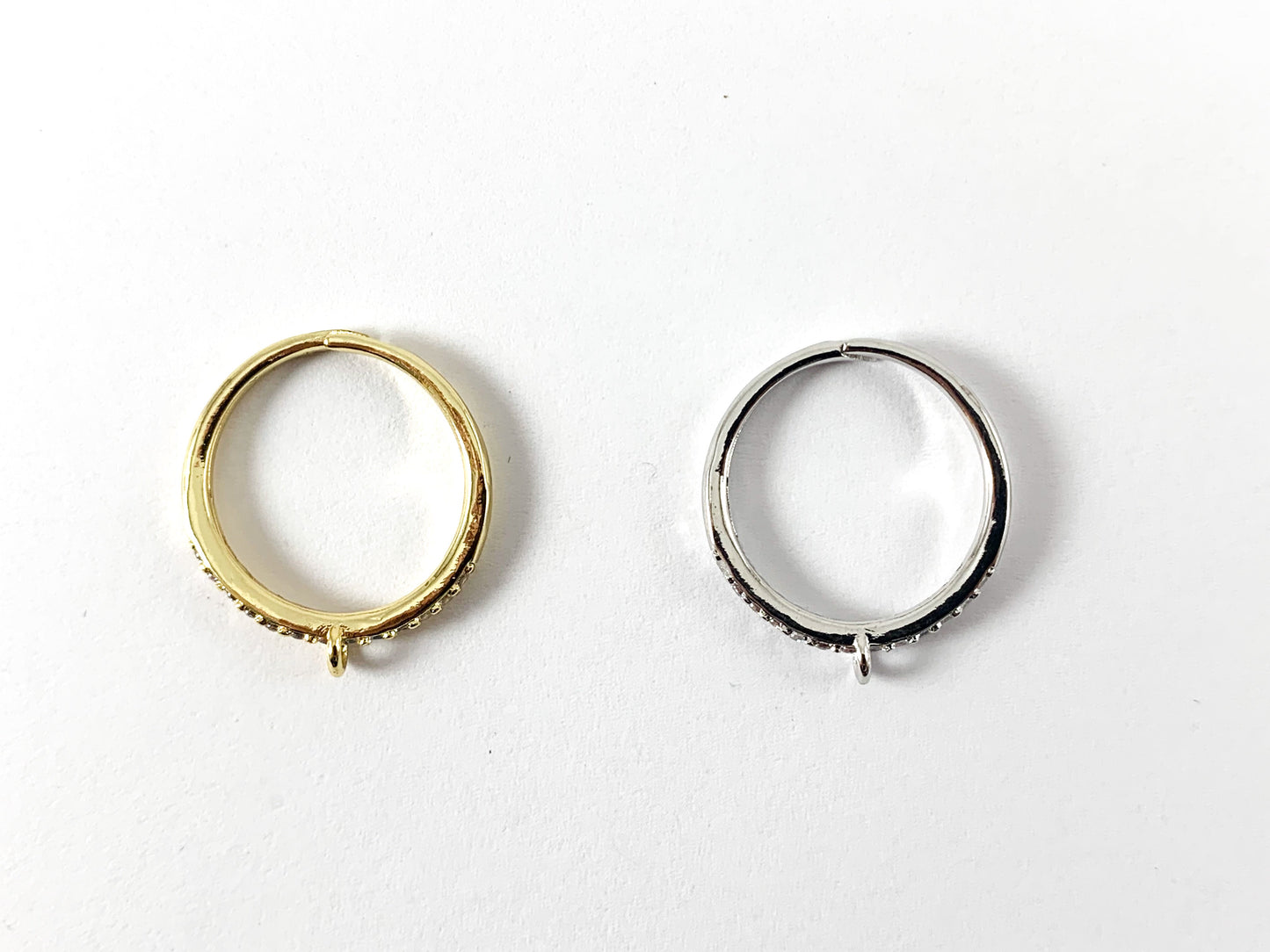 Real Gold/Platinum 18K Plated Copper CZ Pave Dainty Minimalist Blank Attachable Charms Adjustable Ring 5pcs