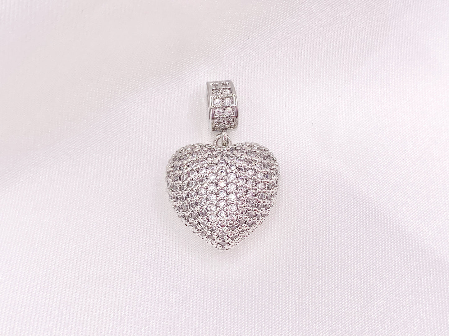 Bold Statement Heart Pendant Charms Rhinestone CZ Pave Designed in 18K Gold or Silver Plated Copper 4 pcs