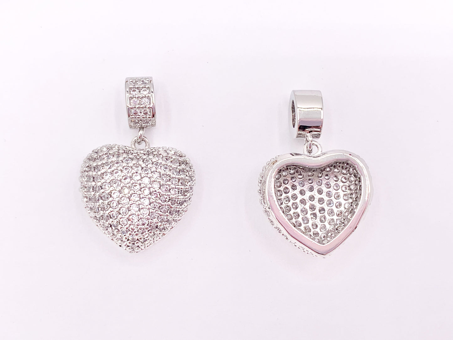 Bold Statement Heart Pendant Charms Rhinestone CZ Pave Designed in 18K Gold or Silver Plated Copper 4 pcs