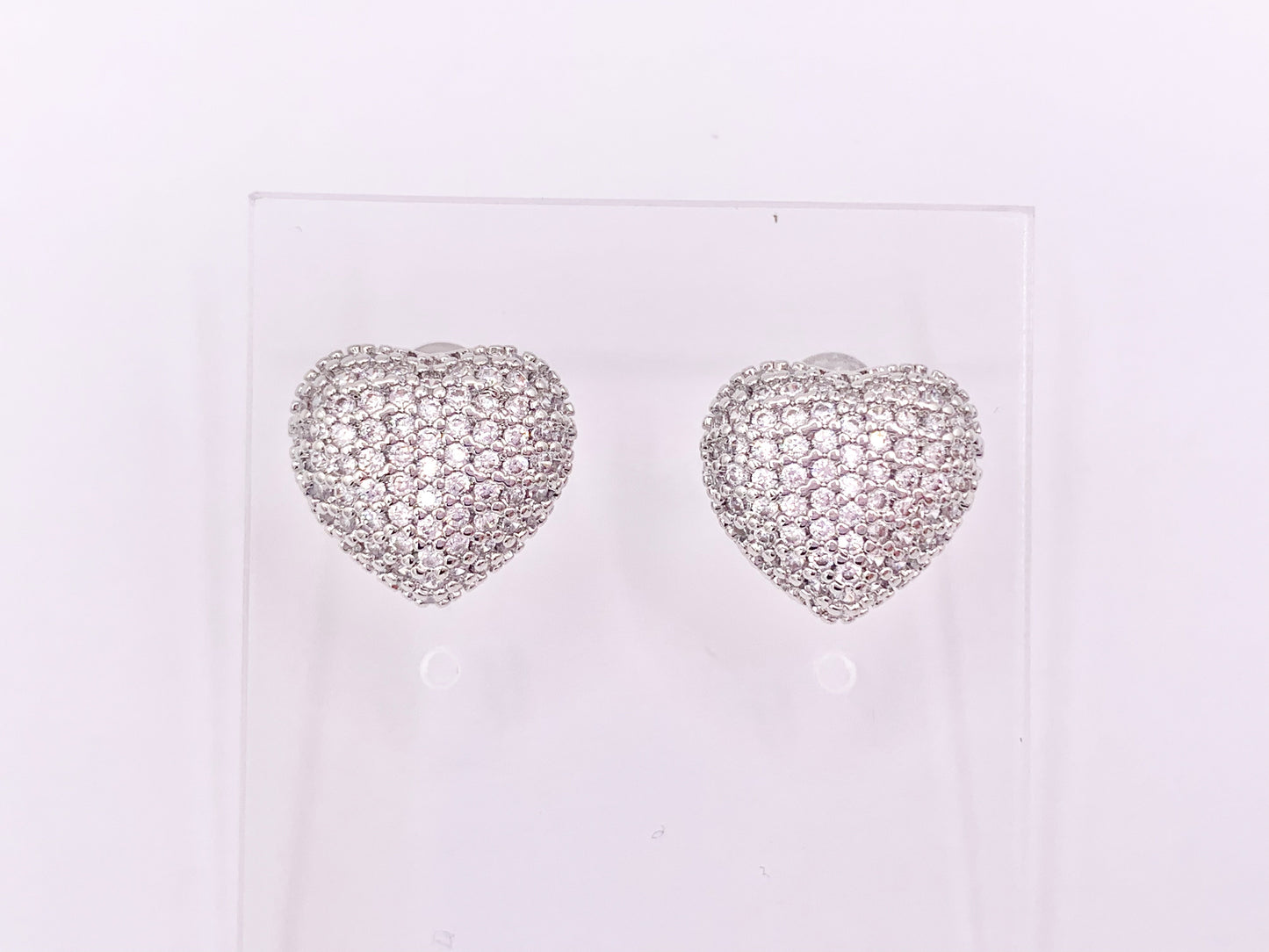 Bold Statement Heart Earring Studs in Rhinestone CZ Pave Designed in 18K Gold or Silver Plated Copper 3 pairs