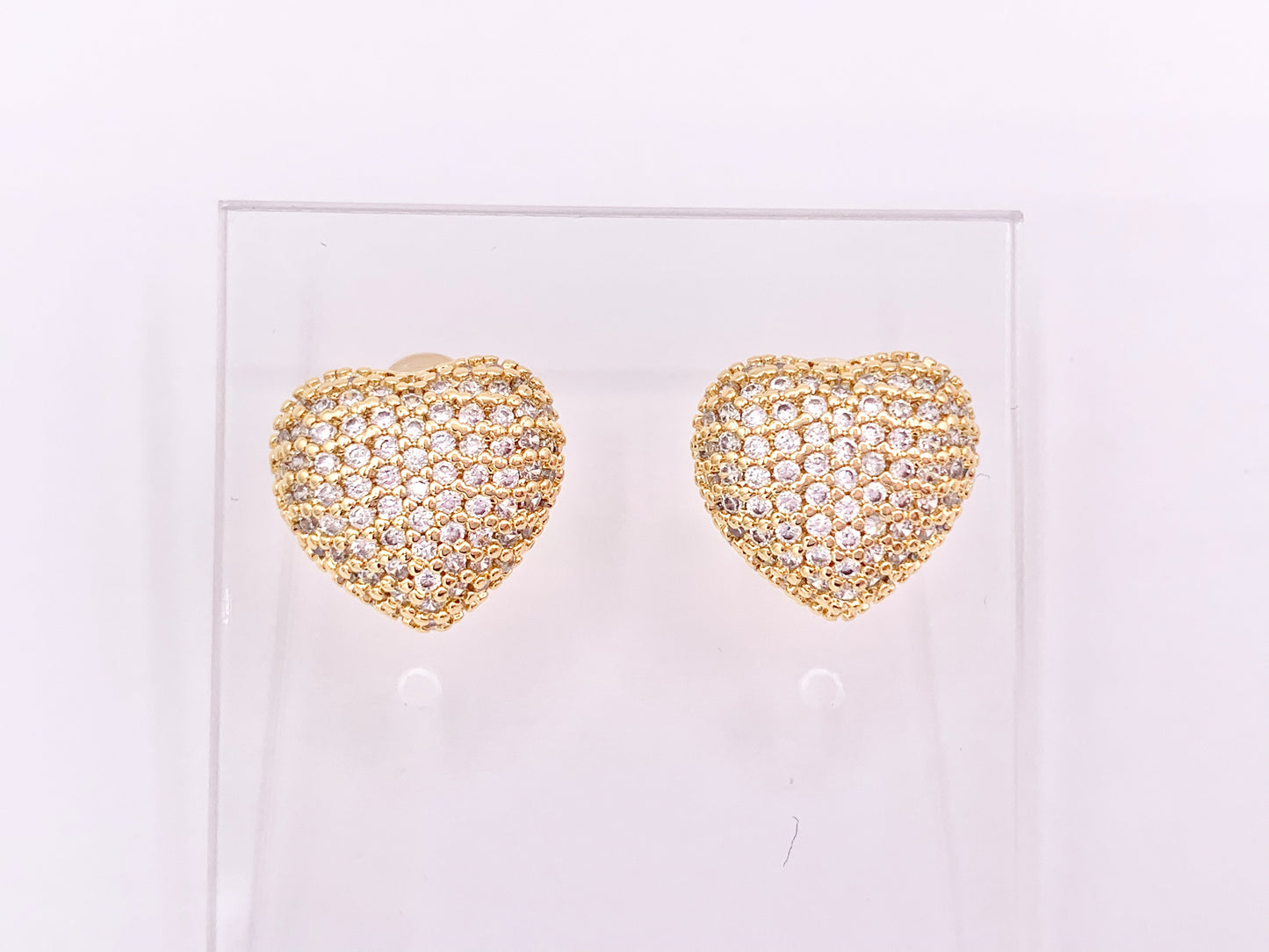 Bold Statement Heart Earring Studs in Rhinestone CZ Pave Designed in 18K Gold or Silver Plated Copper 3 pairs
