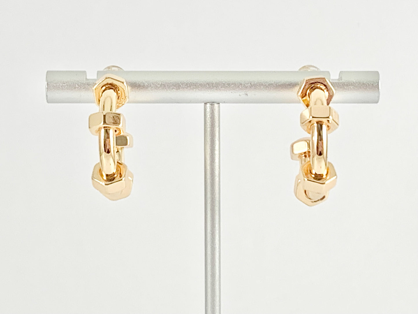 Screw Nut Bolt Style Earring Hoops in 18K Gold Plated Copper 3 pairs