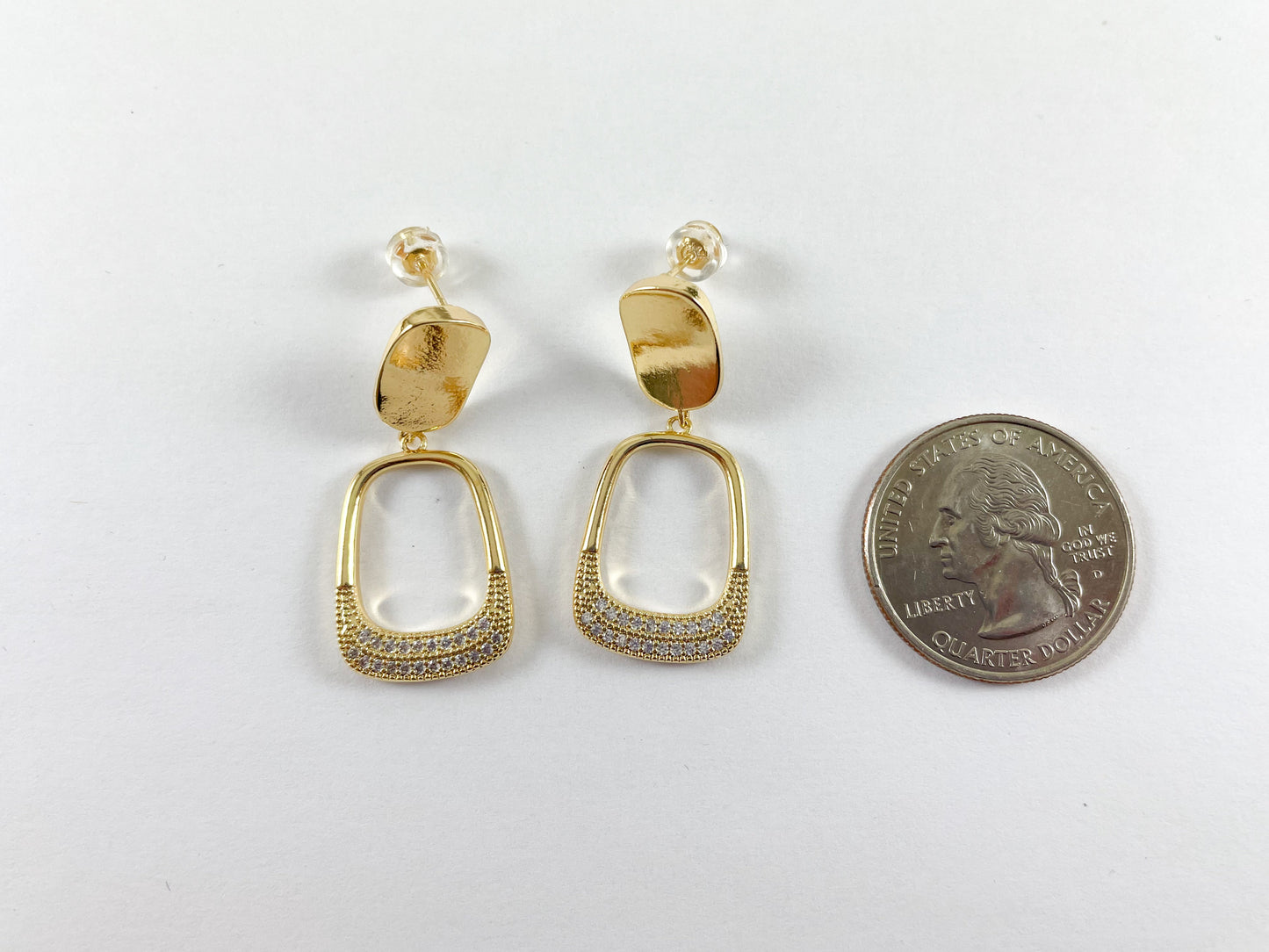 Gold/Platinum 18K Micro CZ Pave Dangle Bottle Cap Shape Earrings 3 pairs