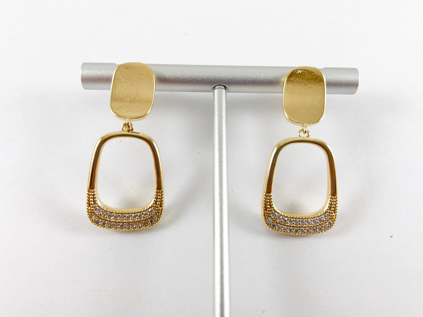Gold/Platinum 18K Micro CZ Pave Dangle Bottle Cap Shape Earrings 3 pairs