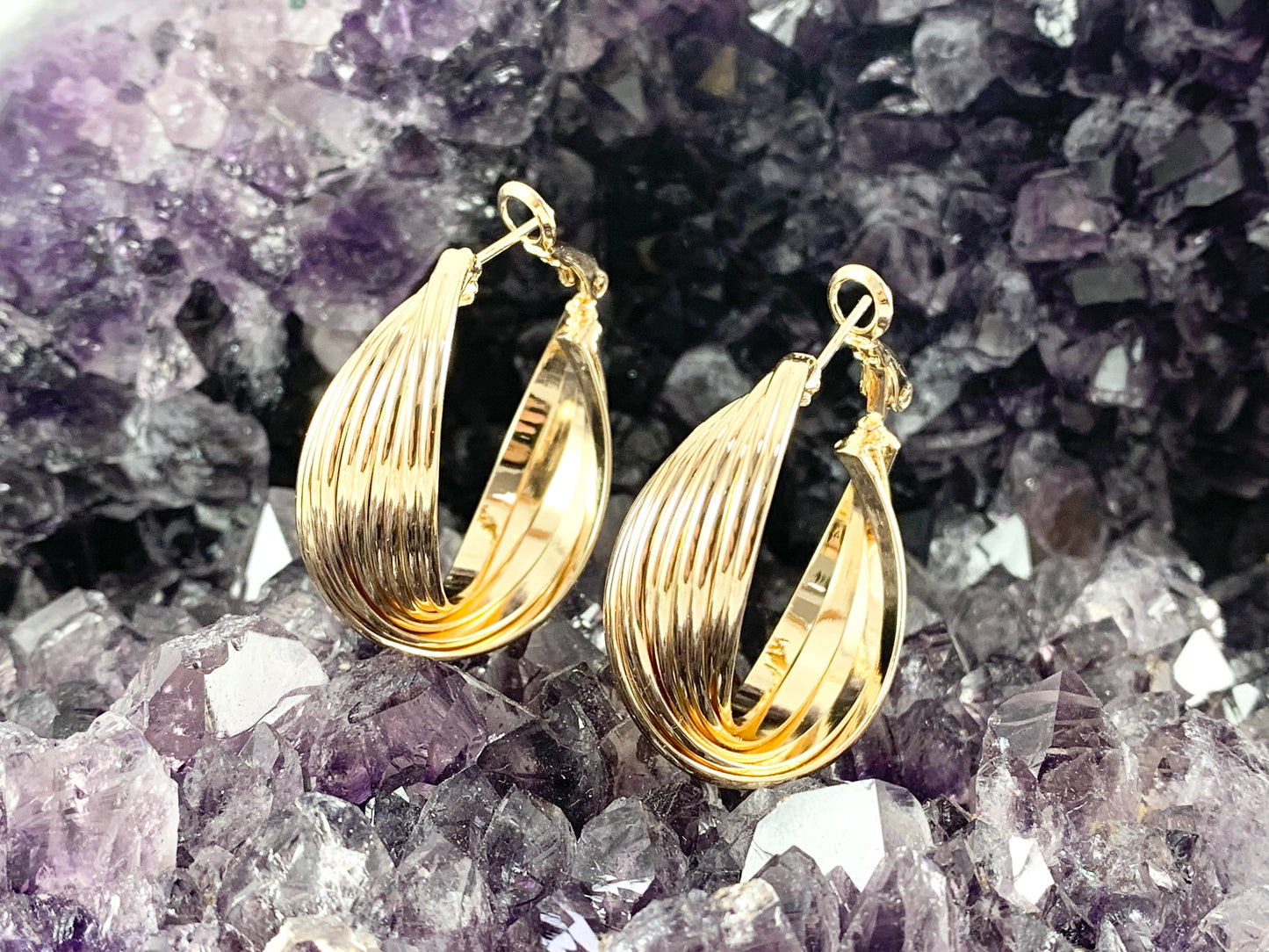 Real 18K Gold/Platinum Plated Bowtie Textured Twist Hoop Earring Over Copper 3 pairs