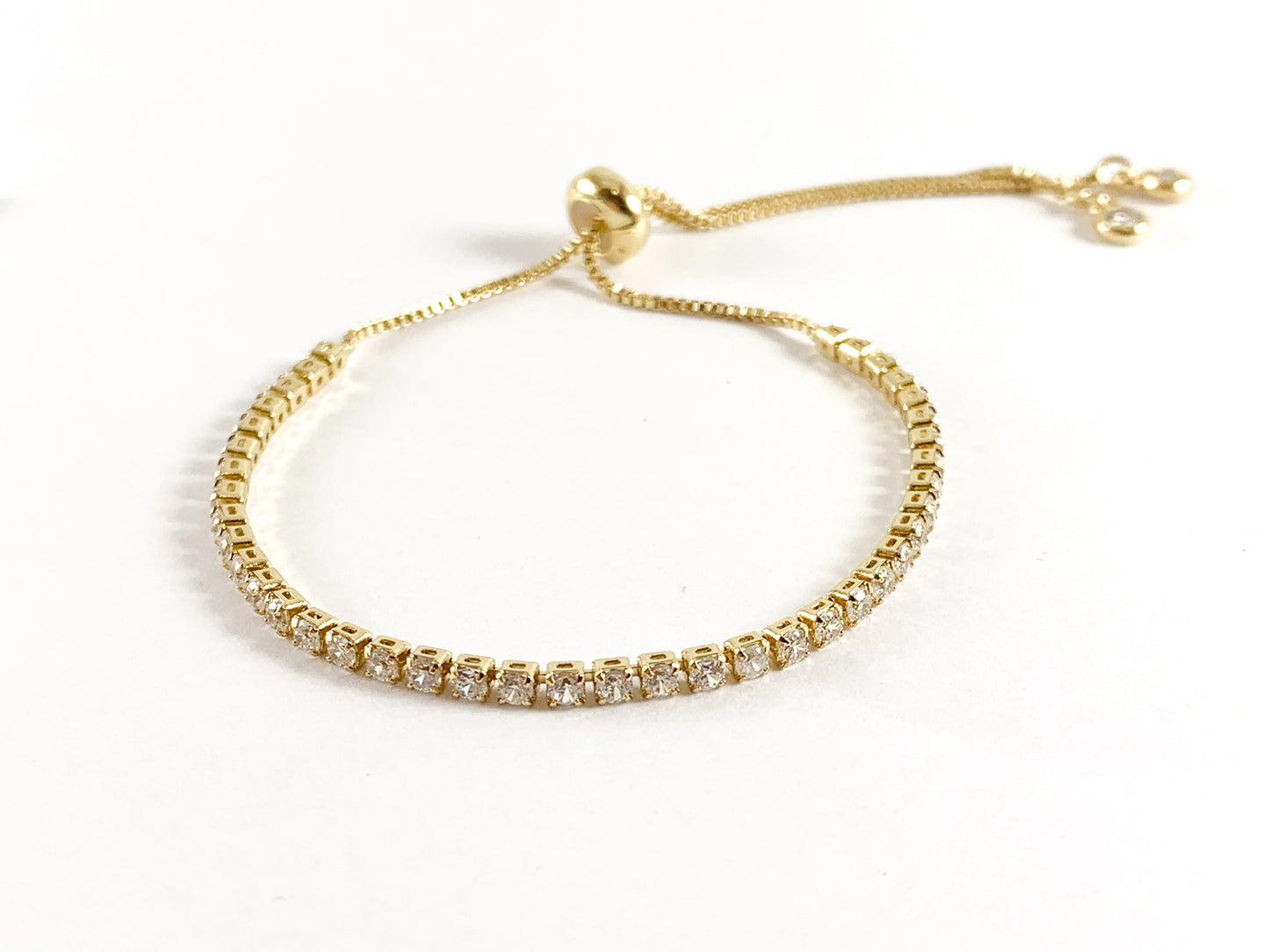 18K Gold/Platinum Plated Rainbow Multi Rhinestone Box Chain Dainty Slide Adjustable Bracelets 5pc