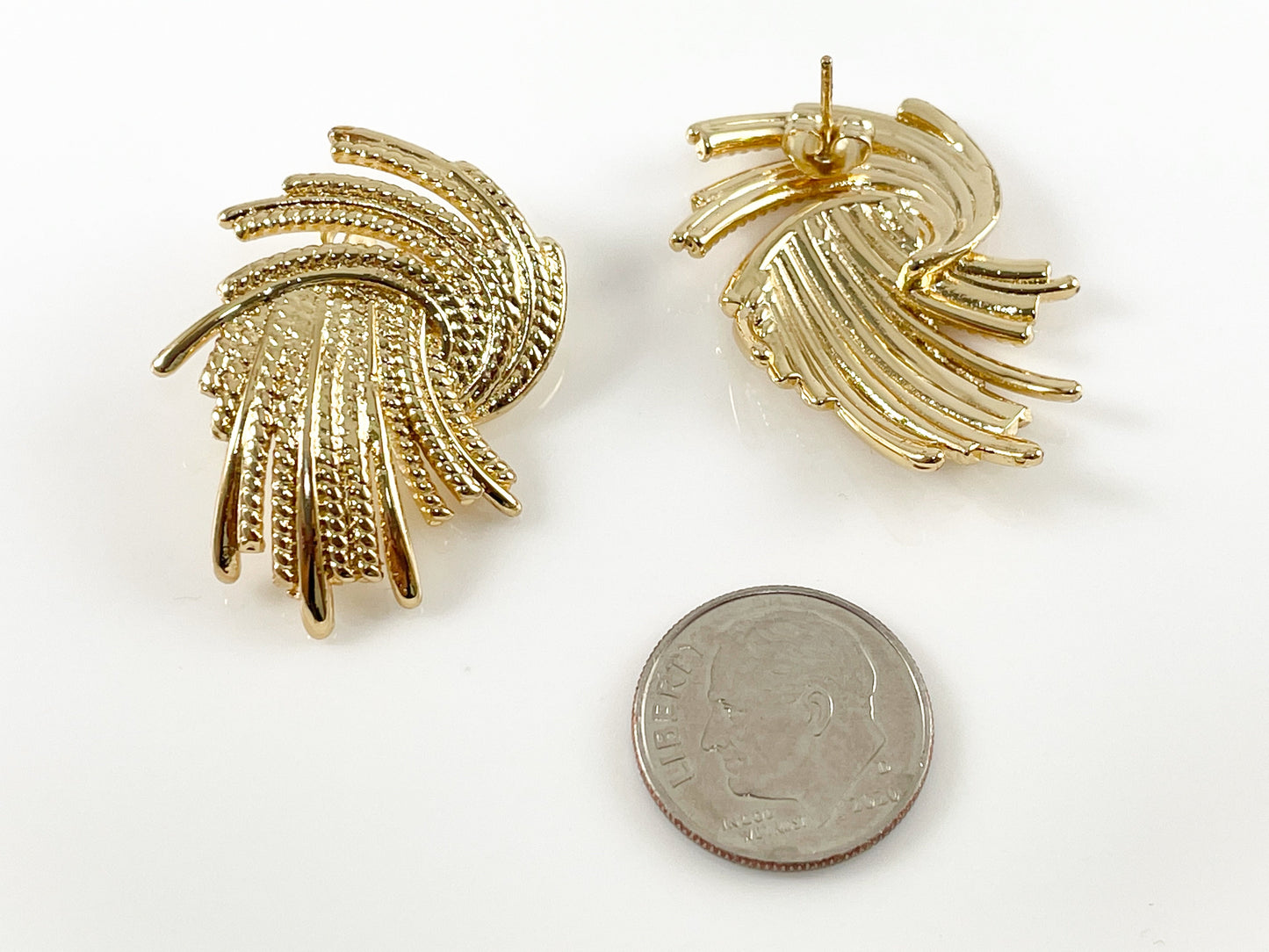 Big Statement 18K Gold Plated Abstract Braided Textured Fancy Earrings Over Copper 3 pairs