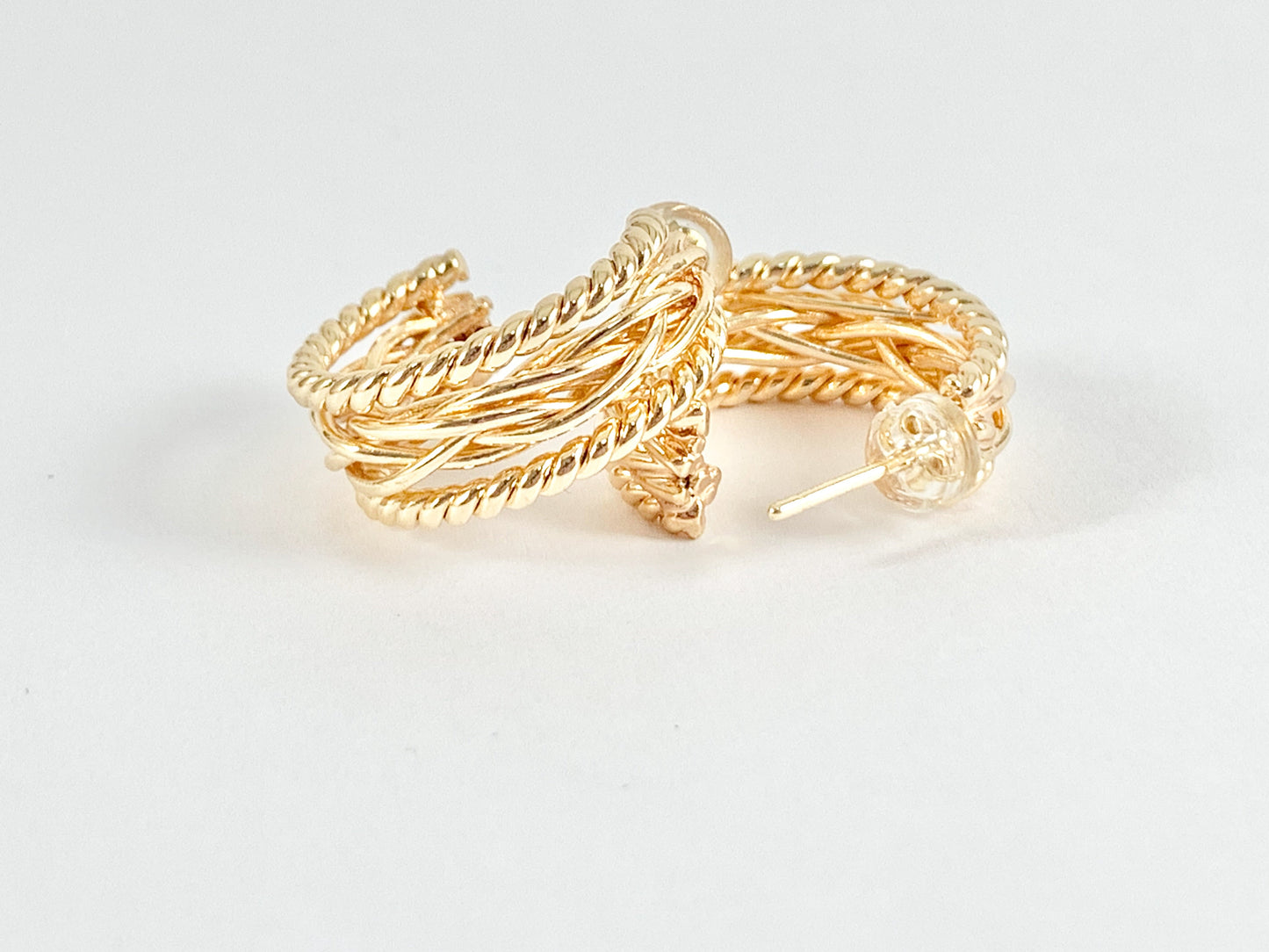 Delicately Braided Twisted Earring Hoops in 18K Gold Plated Copper 3 pairs