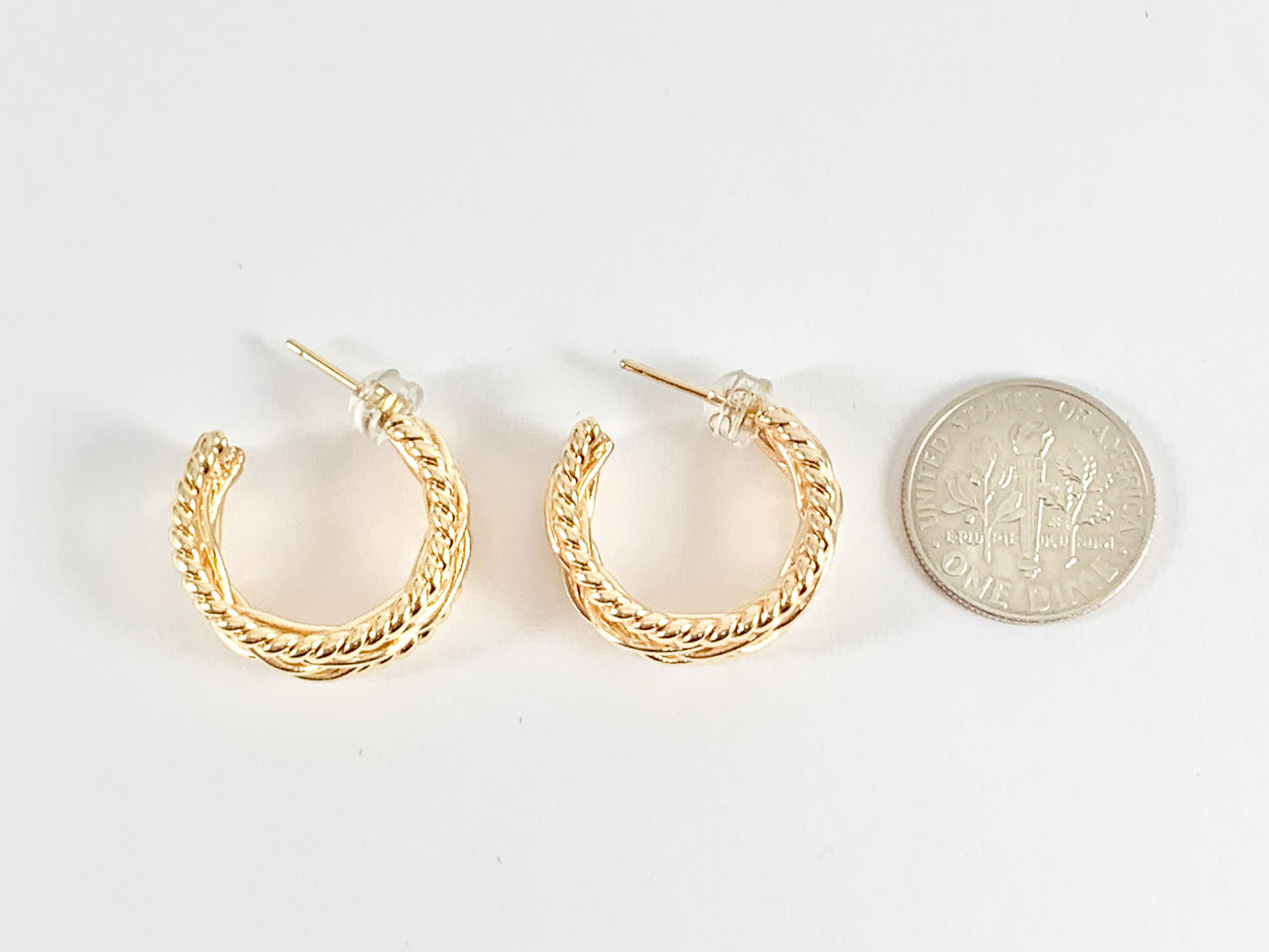 Delicately Braided Twisted Earring Hoops in 18K Gold Plated Copper 3 pairs