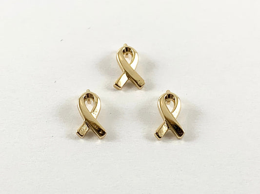 Real Gold 18K Plated Breast Cancer Awareness Ribbon Charms Over Brass 20pcs
