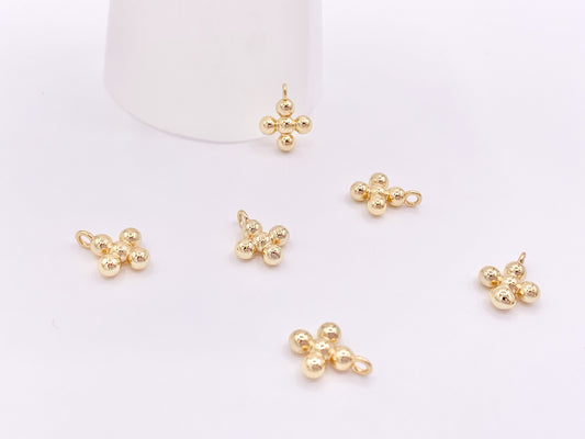 Tiny Gold Bubble Cross Charms Pendants in 18K Gold Plated Copper 15 pcs