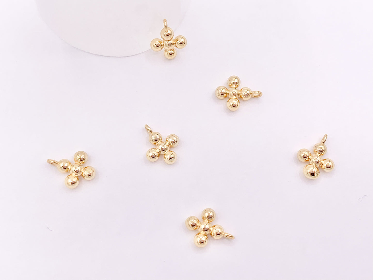 Tiny Gold Bubble Cross Charms Pendants in 18K Gold Plated Copper 15 pcs