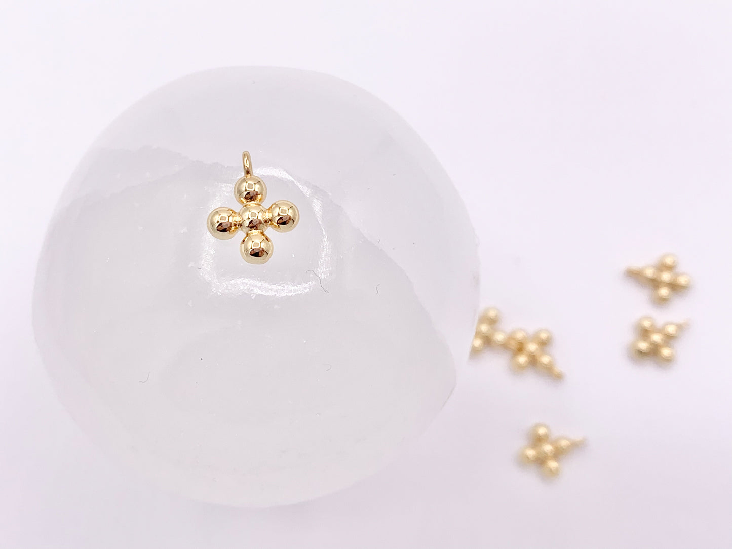 Tiny Gold Bubble Cross Charms Pendants in 18K Gold Plated Copper 15 pcs