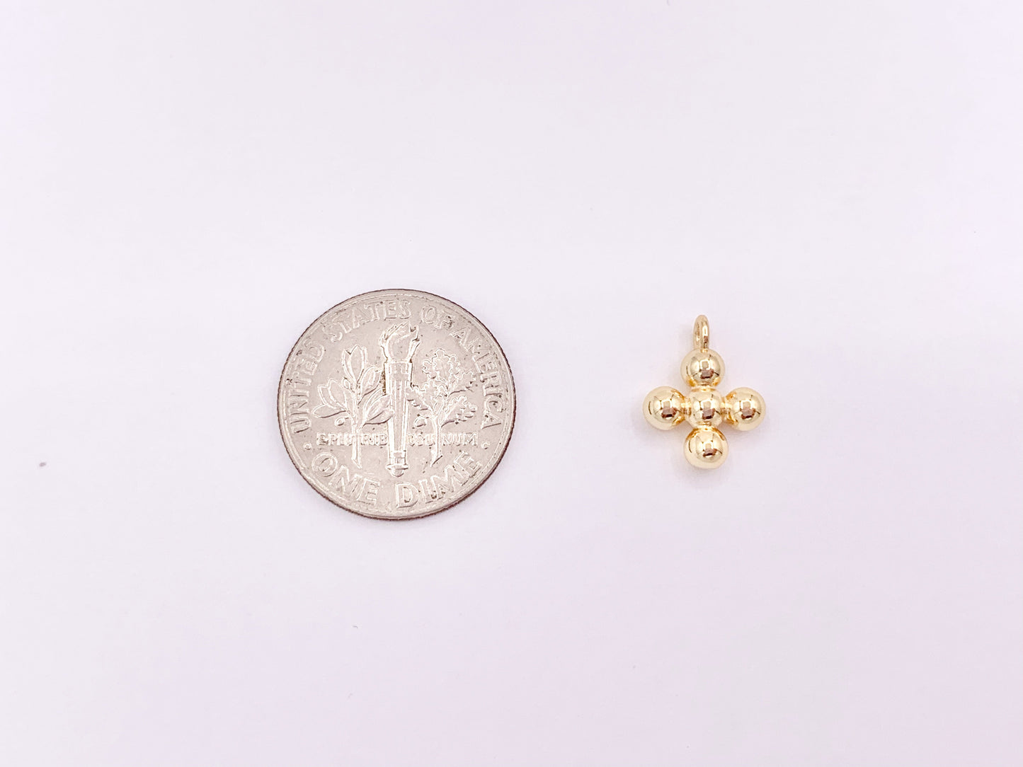 Tiny Gold Bubble Cross Charms Pendants in 18K Gold Plated Copper 15 pcs