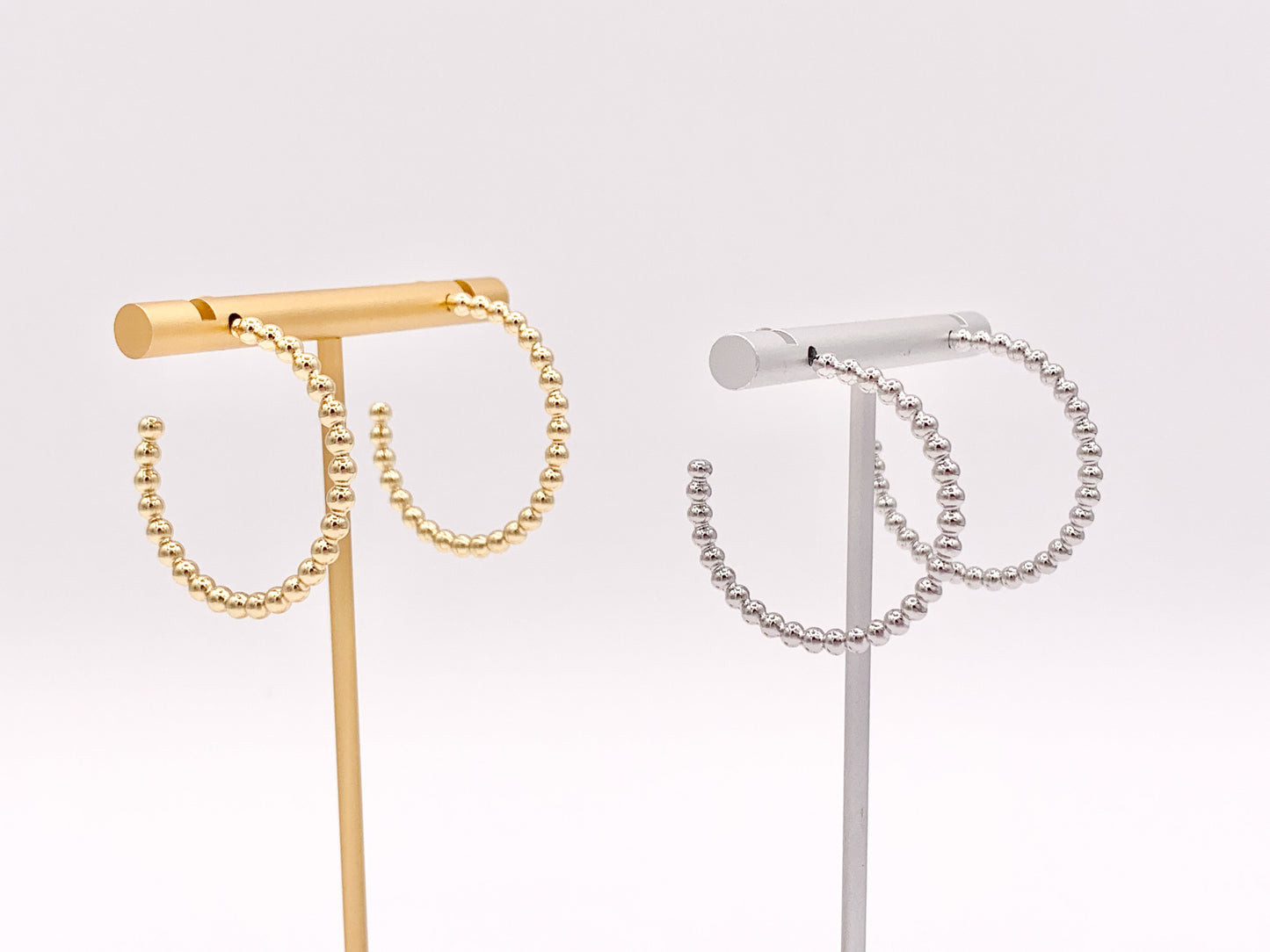 Gold or Silver Simple Soldered Beaded Bubble Dotted Hoops over 18K gold Plated Copper 5 pairs