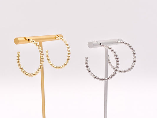 Gold or Silver Simple Soldered Beaded Bubble Dotted Hoops over 18K gold Plated Copper 5 pairs