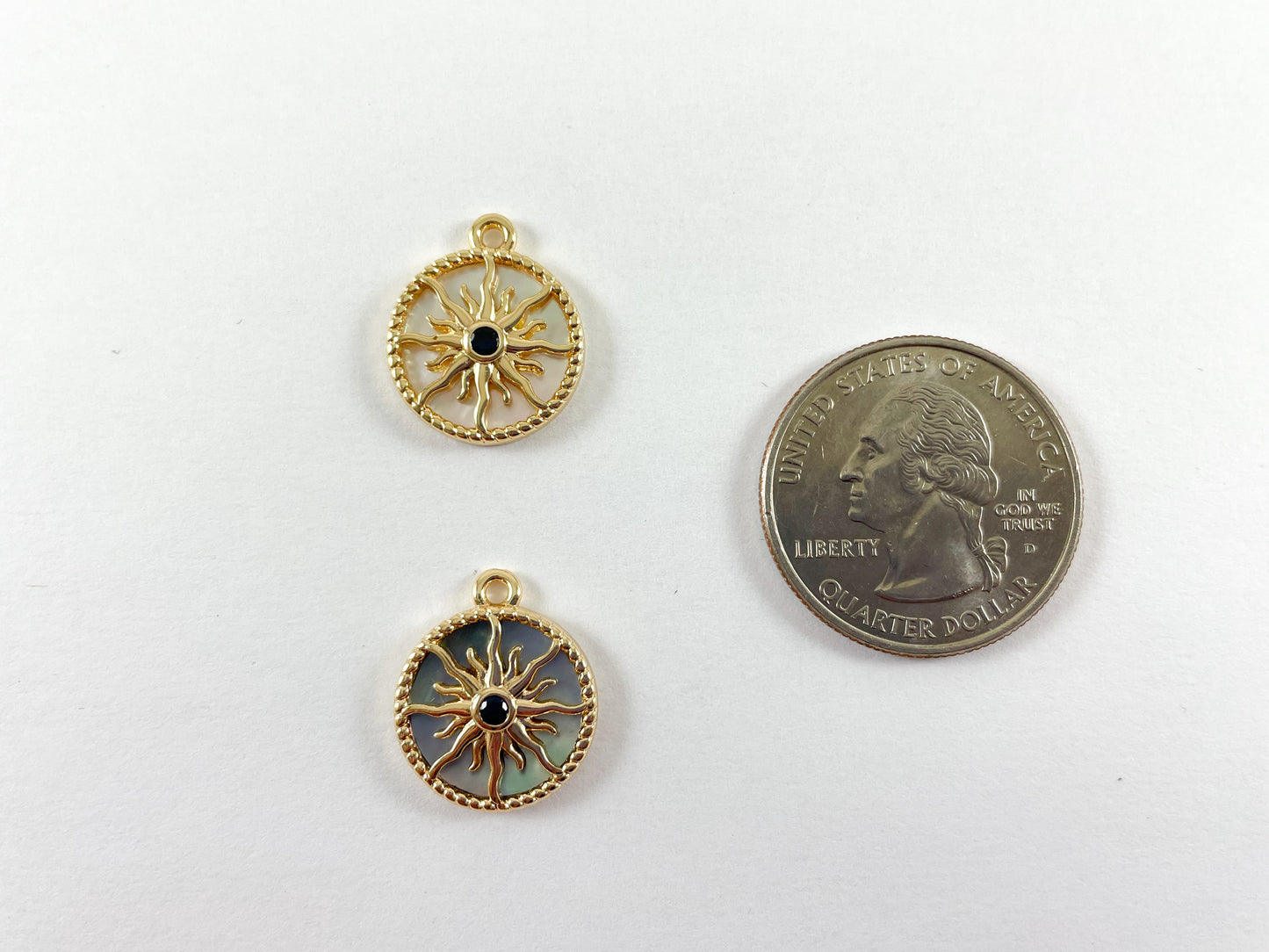 18K Gold Plated Sunburst Abalone Shell Pearl Charm Pendant Over Copper 6pc
