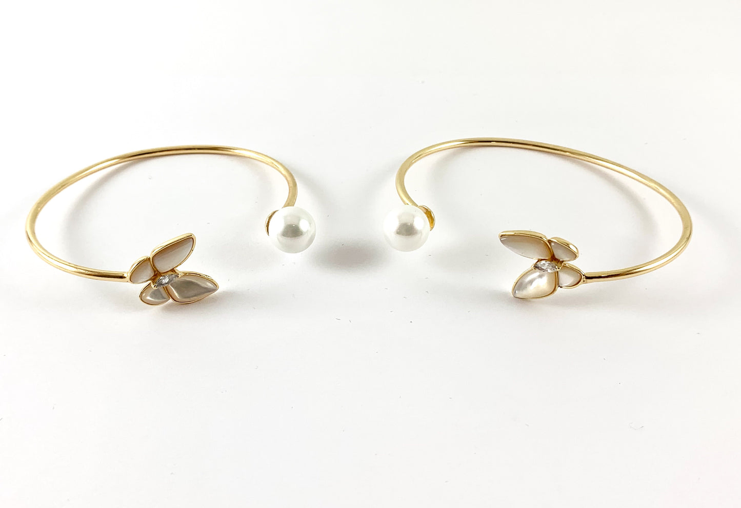 Real Gold18K Plated Copper Butterfly Bracelet Cuffs/Bangles with Mother of Pearl 3pcs