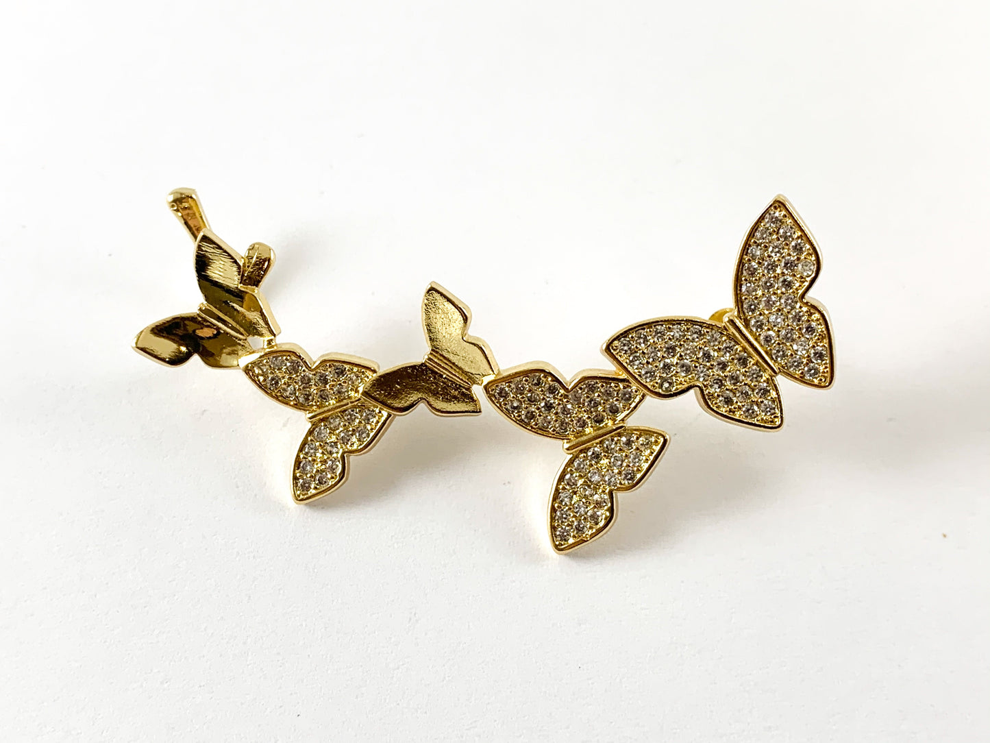 Real Gold 18K Plated Copper CZ Pave Butterfly Wrap Climber Earring Cuffs 1pair