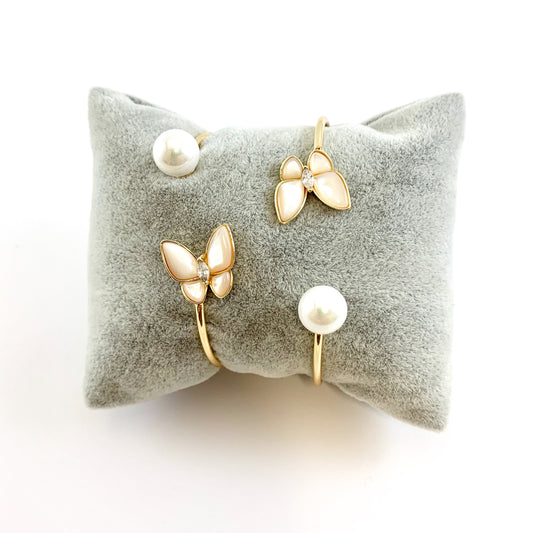 Real Gold18K Plated Copper Butterfly Bracelet Cuffs/Bangles with Mother of Pearl 3pcs