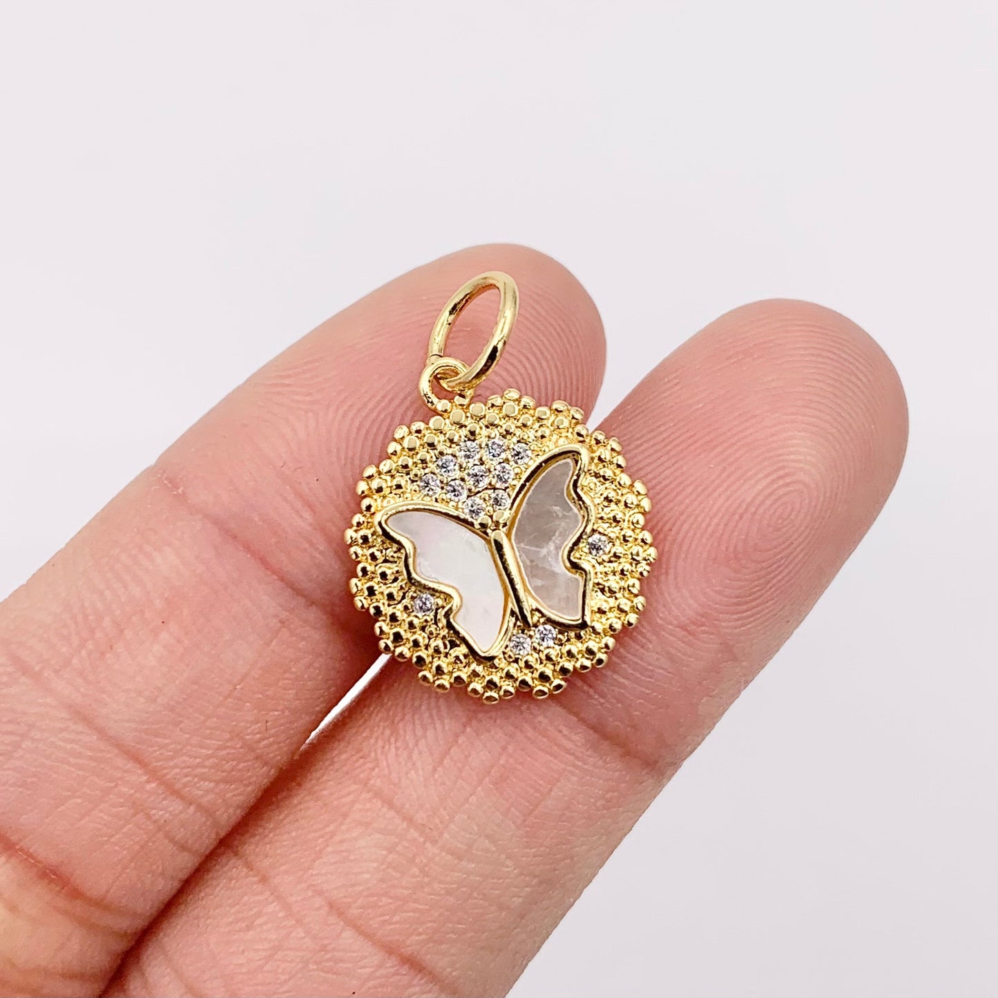 15mm Cute Shell Coin Butterfly Charm in Real Gold Plated 18K Micro CZ Pave Over Copper