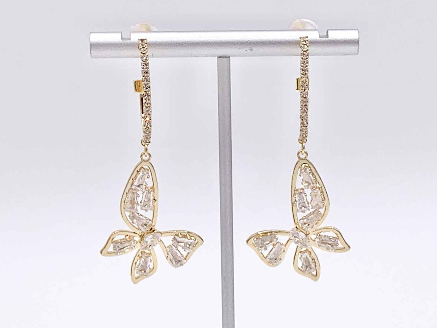 Dazzling Statement Gold CZ Butterfly Dangle Earrings in 18K Gold Plating over Copper 2 pairs