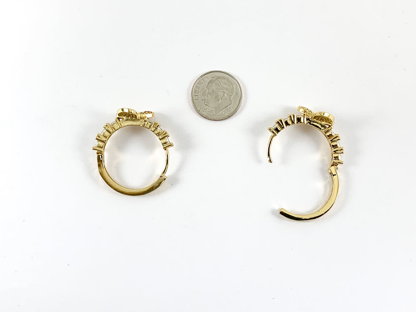 Real 18K Gold/Platinum Plated CZ Pave Butterfly Rhinestone Pretty Hoop Earring Over Copper 2 pairs