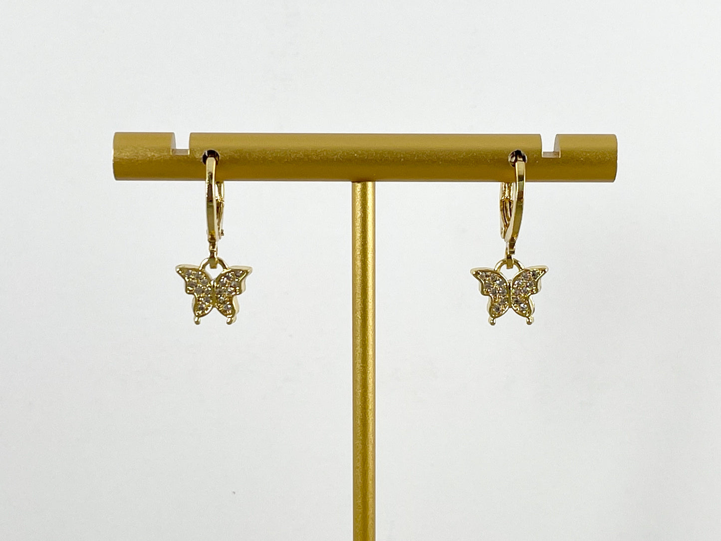 18K Gold Plated Dainty CZ Pave Butterfly Dangle Huggie Earrings 3 pairs
