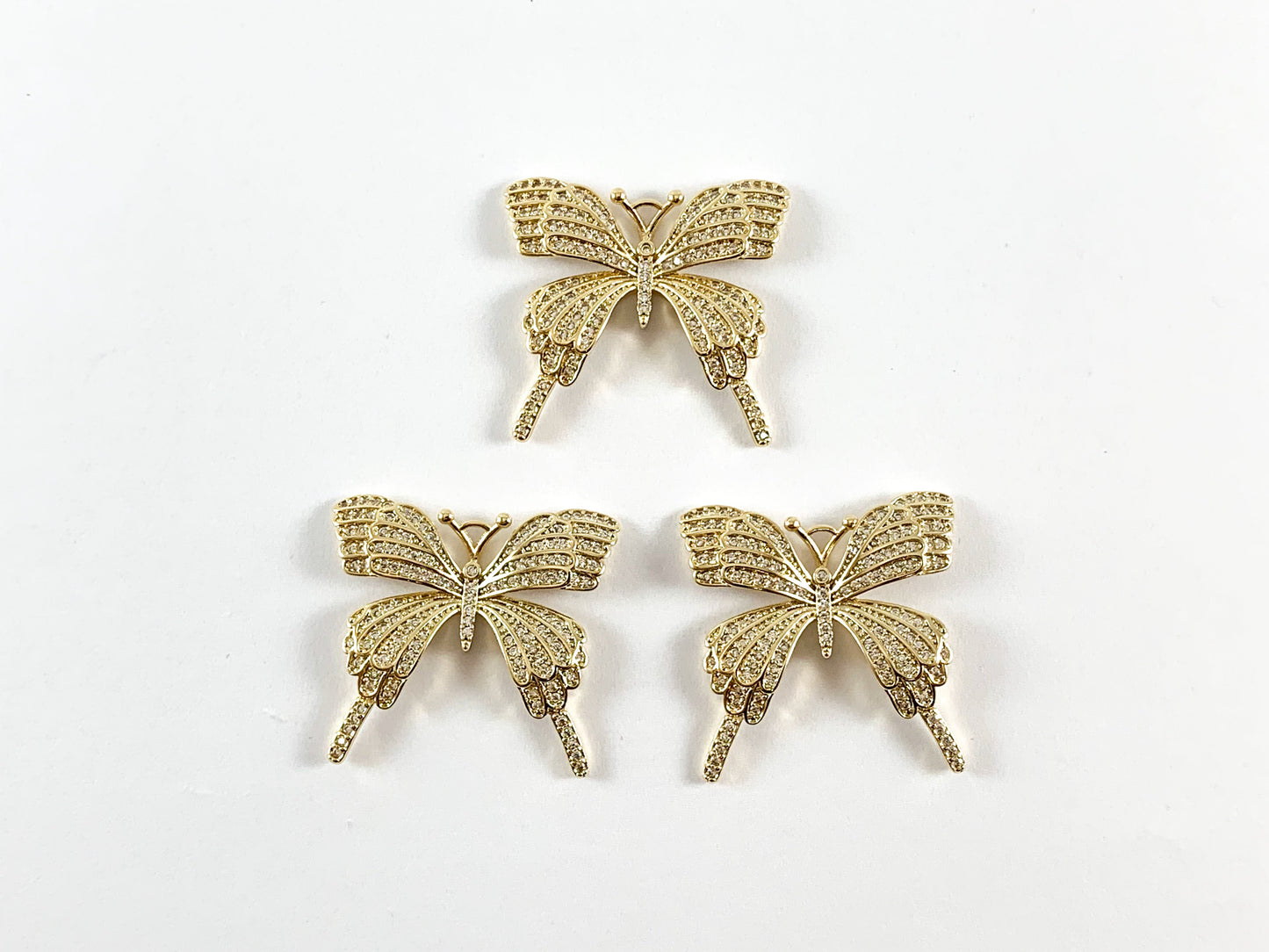 Real Gold/Platinum 18K Plated Micro CZ Butterfly Pave Pendant Over Brass 3pcs