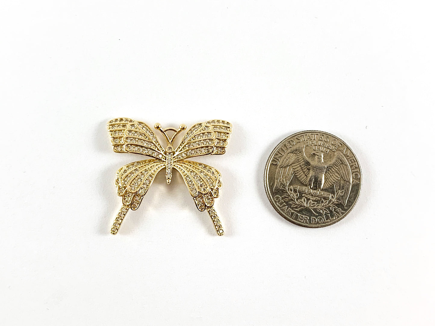 Real Gold/Platinum 18K Plated Micro CZ Butterfly Pave Pendant Over Brass 3pcs