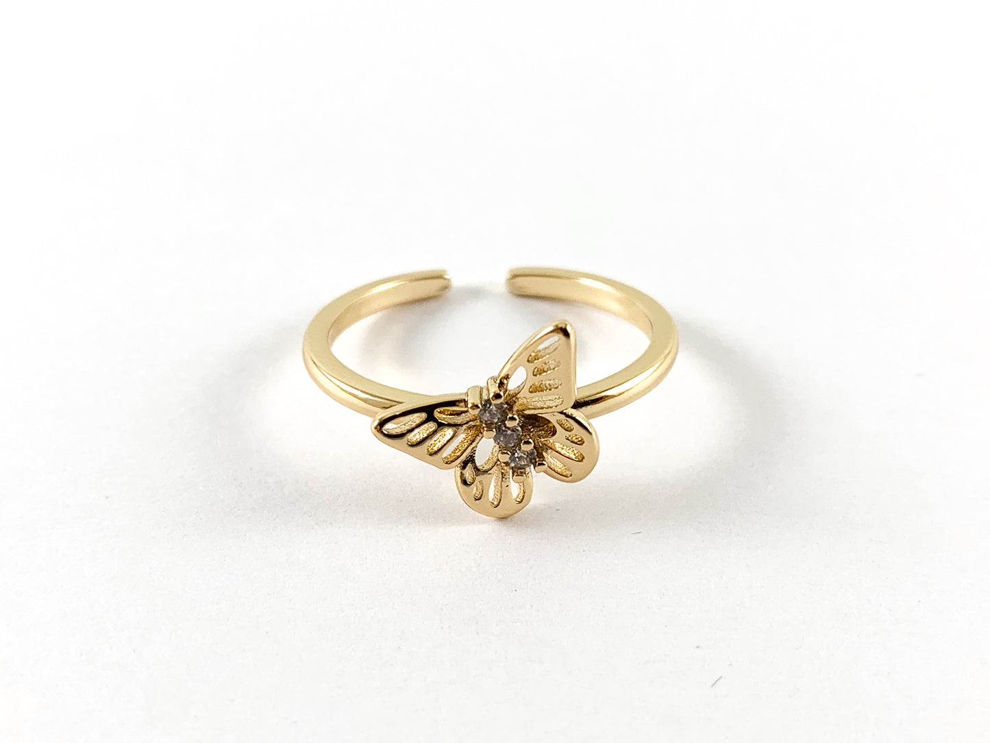 Real 18K Gold and Platinum Plated CZ Pave Adjustable Butterfly Ring 4pcs
